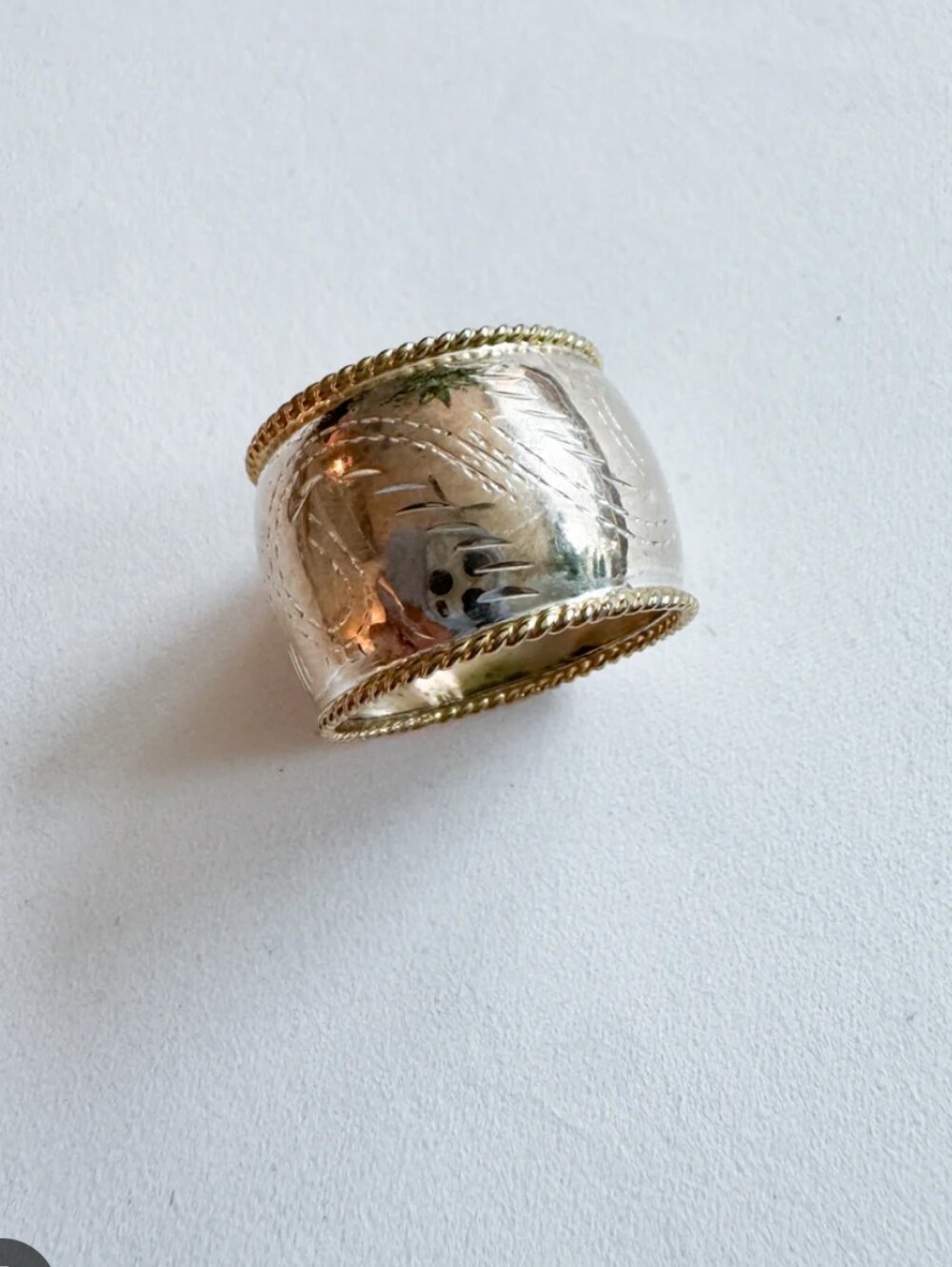 Sterling Silver Wide Band Ring with Gold Edge Accents - Stamped 925 Silver - Picture 6 of 6